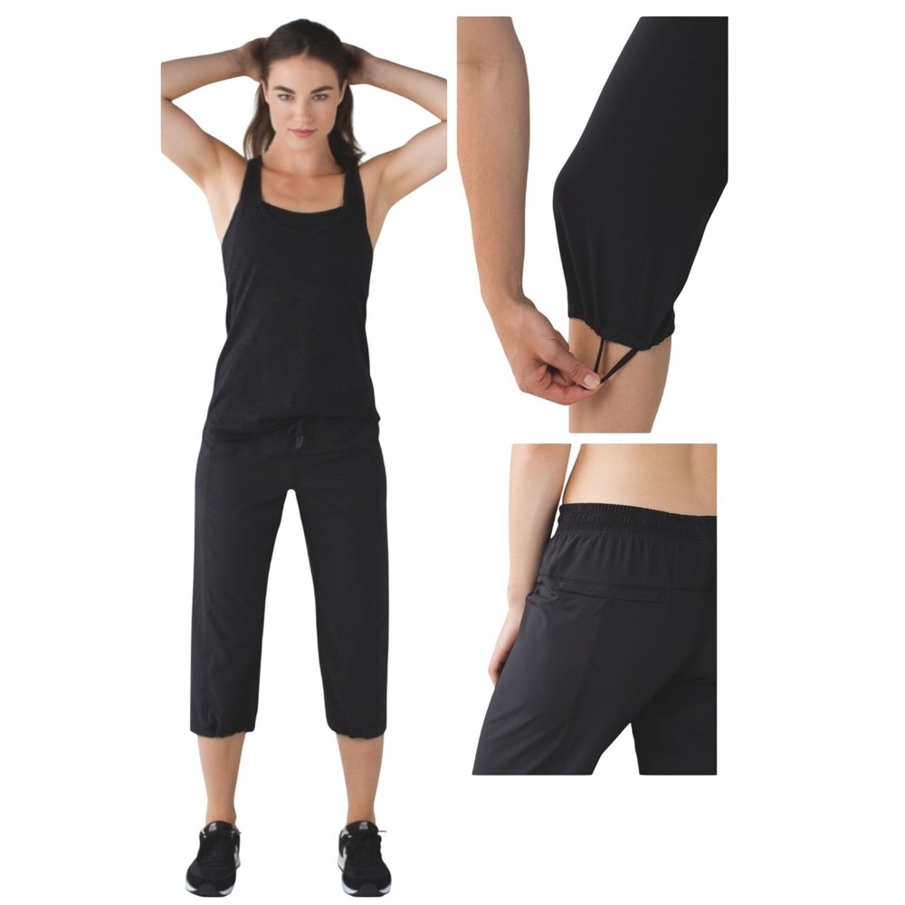 Lululemon Step Lively Crop Pants Black Cinchable Hems Lightweight‎ Activewear 6